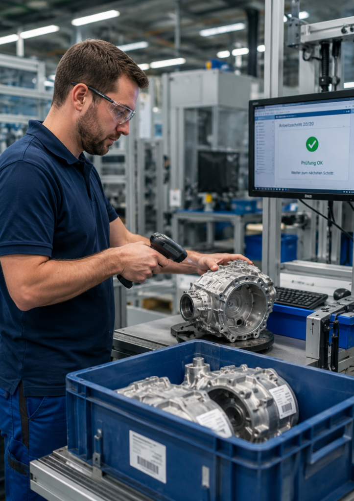 HGL-Mitarbeiter führt industrielle Qualitätskontrolle in der fertigung durch